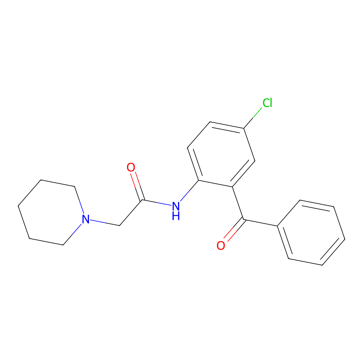 1-Piperidineacetamide, N-(2-benzoyl-4-chlorophenyl)- molecular structure, CAS 5220-30-4