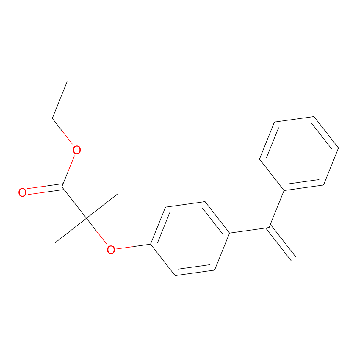 Ethyl 2-methyl-2-[4-(1-phenylethenyl)phenoxy]propanoate molecular structure, CAS 52214-83-2