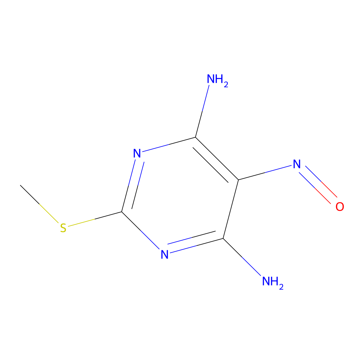 4,6-Pyrimidinediamine, 2-(methylthio)-5-nitroso- molecular structure, CAS 52222-43-2