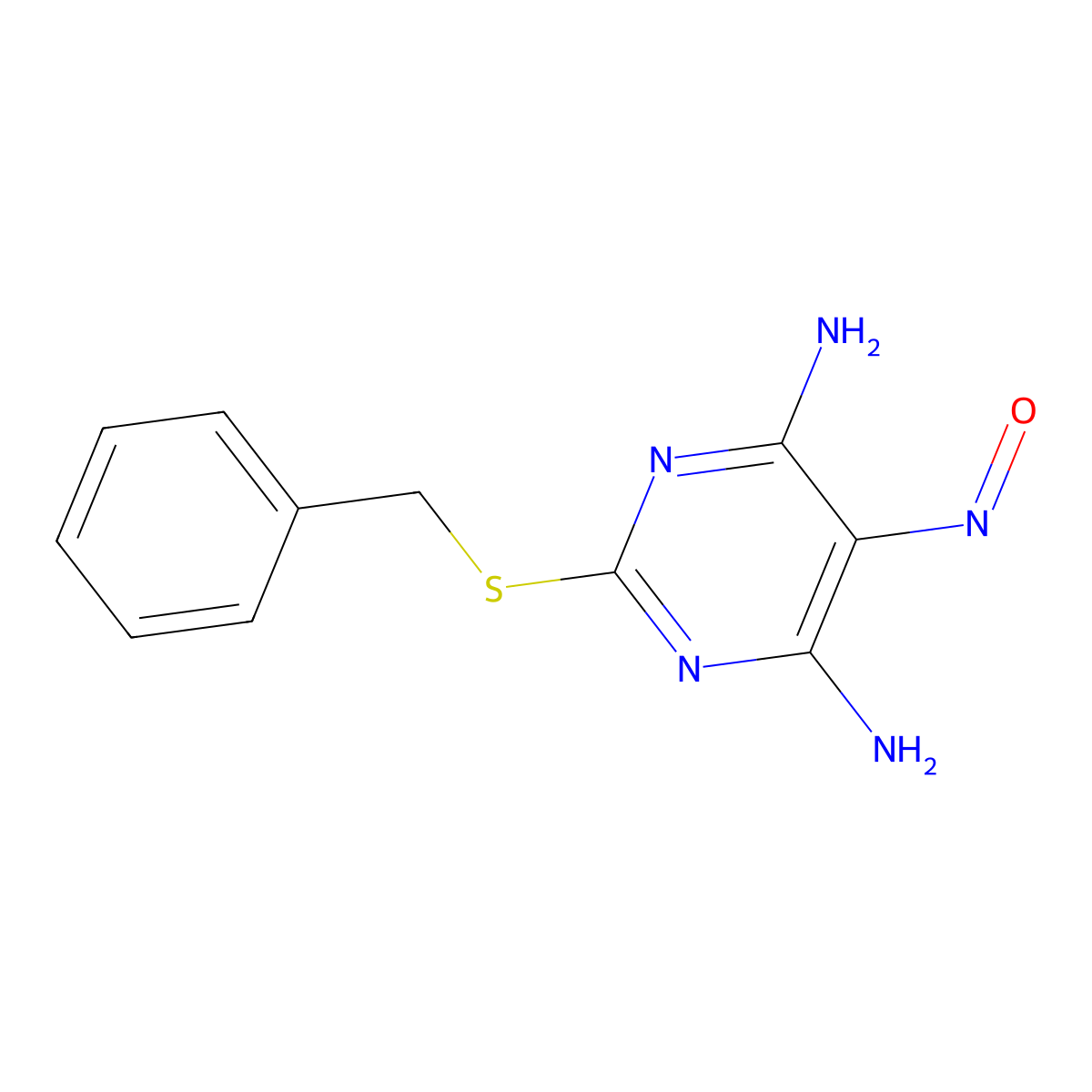 6-Amino-2-(benzylsulfanyl)-5-nitrosopyrimidin-4-ylamine molecular structure, CAS 52222-45-4