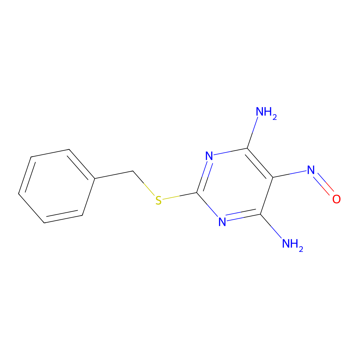 6-Amino-2-(benzylsulfanyl)-5-nitrosopyrimidin-4-ylamine molecular structure, CAS 52222-45-4