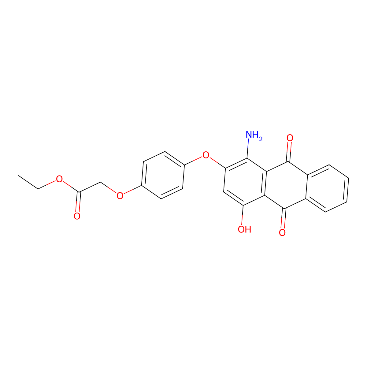 Acetic acid, 2-[4-[(1-amino-9,10-dihydro-4-hydroxy-9,10-dioxo-2-anthracenyl)oxy]phenoxy]-, ethyl ester molecular structure, CAS 52236-80-3