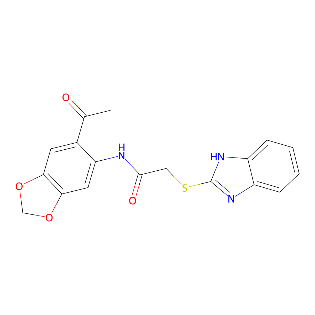 N-(6-acetyl-1,3-benzodioxol-5-yl)-2-(1H-benzimidazol-2-ylsulfanyl)acetamide molecular structure, CAS 522593-62-0