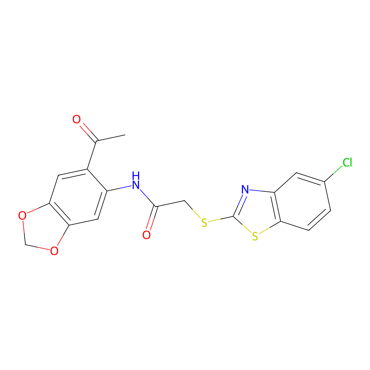 N-(6-acetyl-1,3-benzodioxol-5-yl)-2-[(5-chloro-1,3-benzothiazol-2-yl)sulfanyl]acetamide molecular structure, CAS 522593-67-5