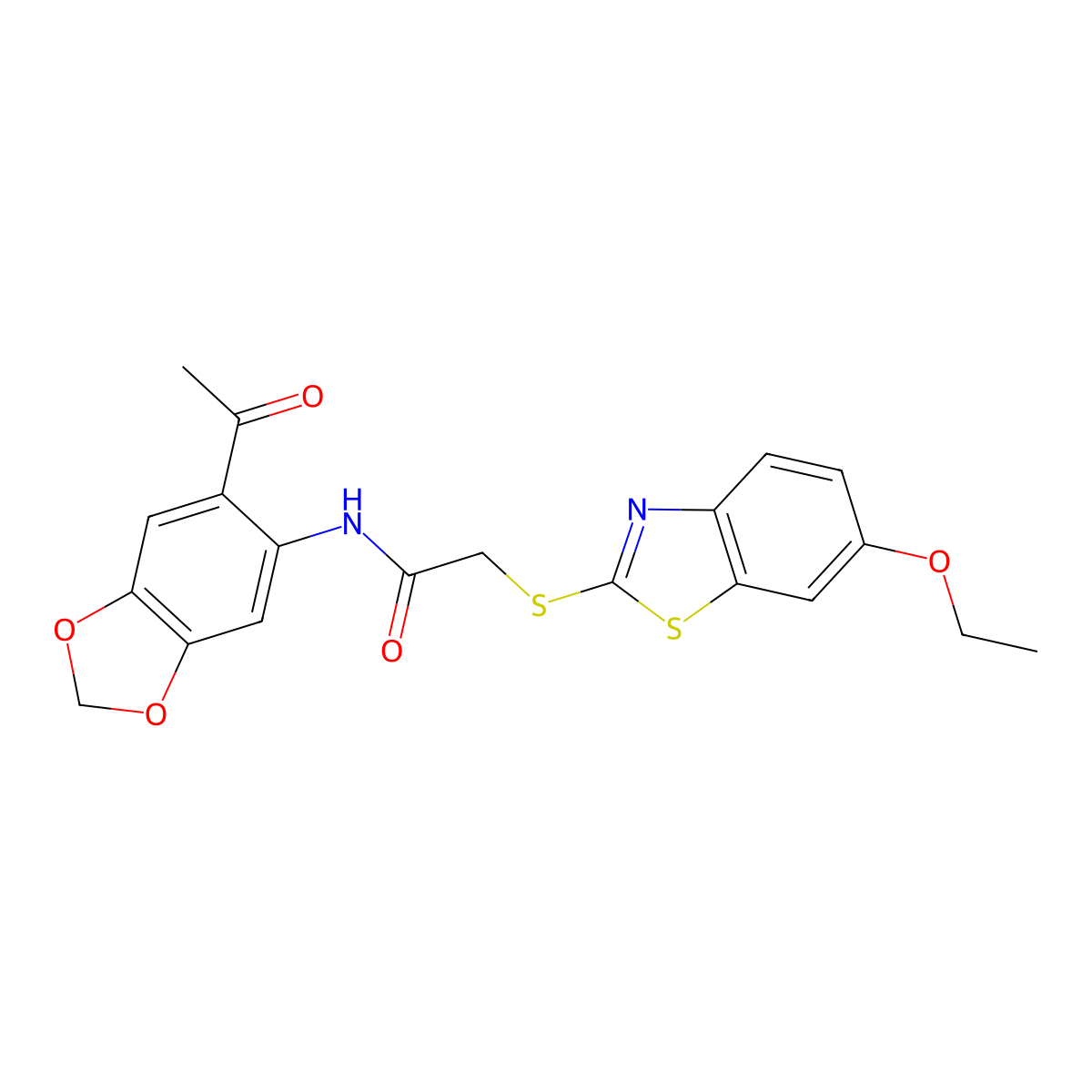 N-(6-acetyl-1,3-benzodioxol-5-yl)-2-[(6-ethoxy-1,3-benzothiazol-2-yl)sulfanyl]acetamide molecular structure, CAS 522593-68-6