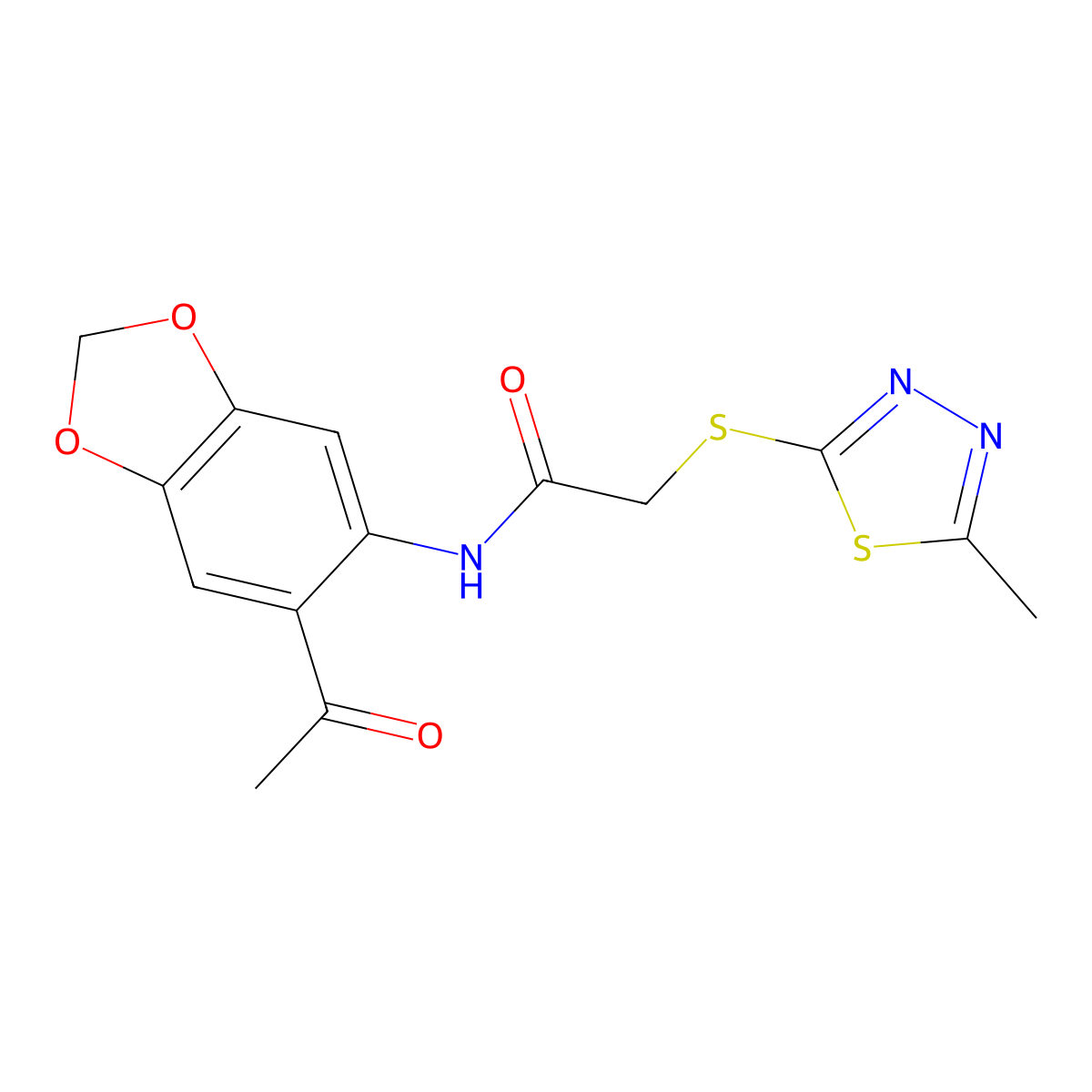 N-(6-acetyl-1,3-benzodioxol-5-yl)-2-[(5-methyl-1,3,4-thiadiazol-2-yl)thio]acetamide molecular structure, CAS 522593-69-7