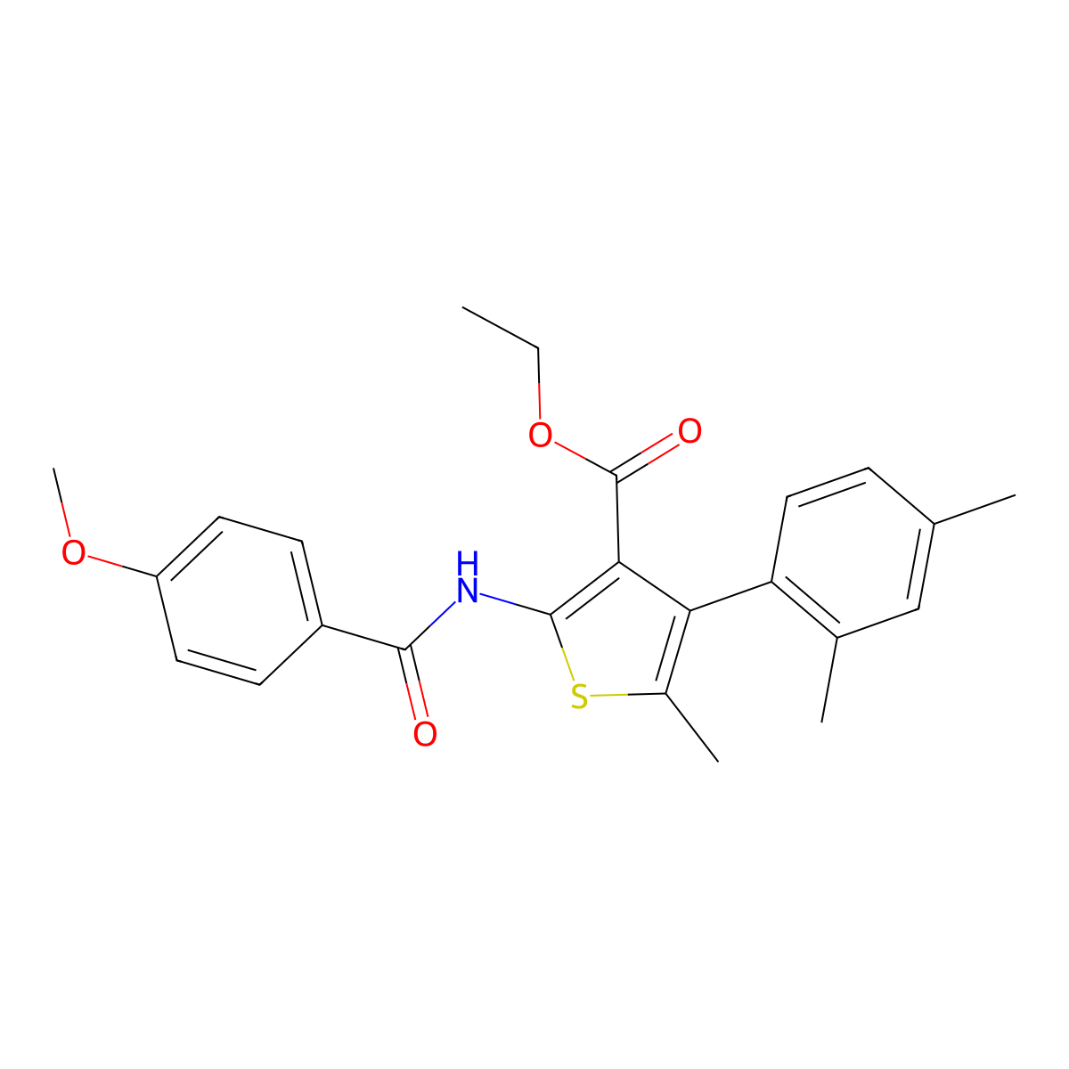 Ethyl 4-(2,4-dimethylphenyl)-2-[(4-methoxybenzoyl)amino]-5-methyl-3-thiophenecarboxylate molecular structure, CAS 522593-89-1