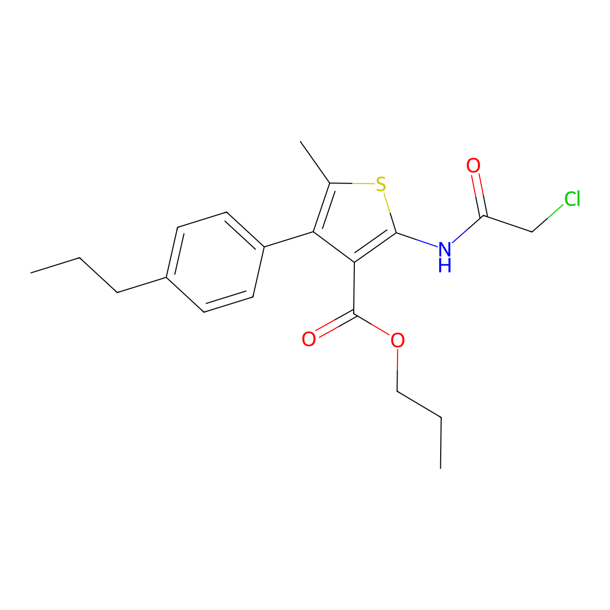 Propyl 2-[(chloroacetyl)amino]-5-methyl-4-(4-propylphenyl)-3-thiophenecarboxylate molecular structure, CAS 522593-95-9
