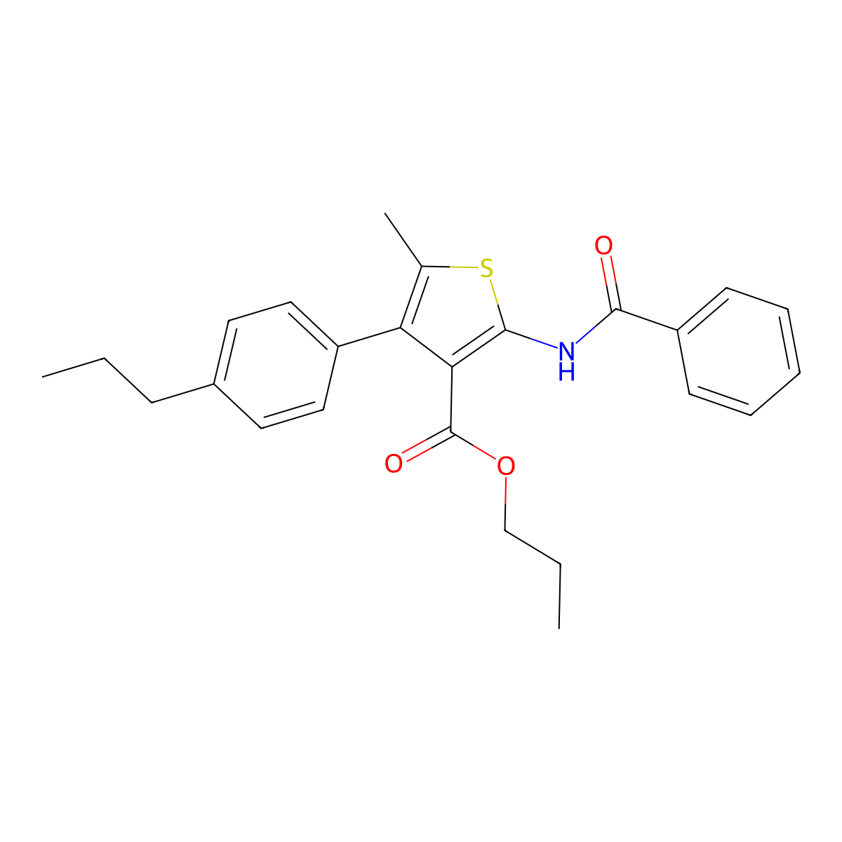 Propyl 2-benzamido-5-methyl-4-(4-propylphenyl)thiophene-3-carboxylate molecular structure, CAS 522593-96-0