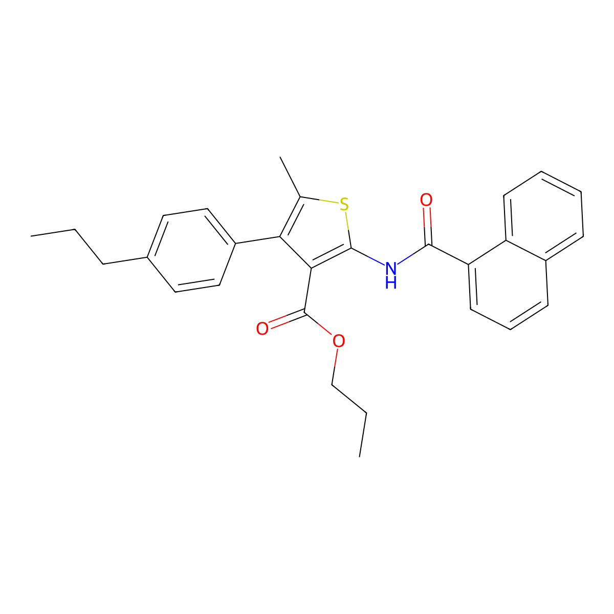 Propyl 5-methyl-2-(1-naphthoylamino)-4-(4-propylphenyl)-3-thiophenecarboxylate molecular structure, CAS 522594-00-9