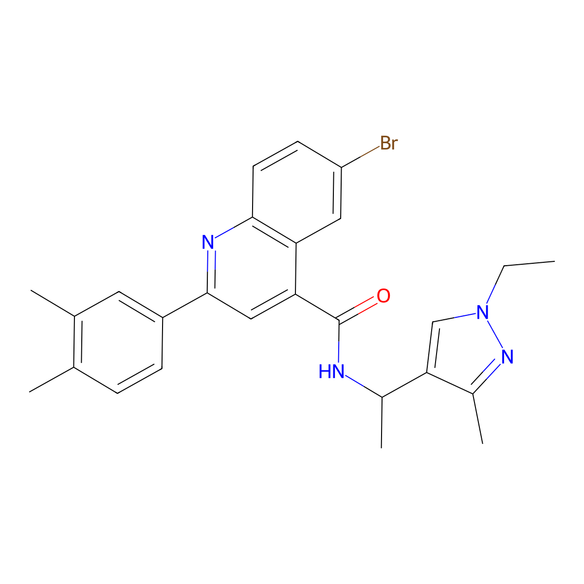 6-bromo-2-(3,4-dimethylphenyl)-N-[1-(1-ethyl-3-methylpyrazol-4-yl)ethyl]quinoline-4-carboxamide molecular structure, CAS 522594-26-9