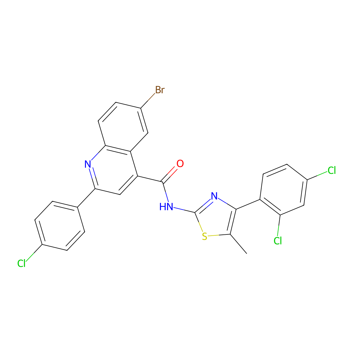 6-bromo-2-(4-chlorophenyl)-N-[4-(2,4-dichlorophenyl)-5-methyl-1,3-thiazol-2-yl]quinoline-4-carboxamide molecular structure, CAS 522594-27-0