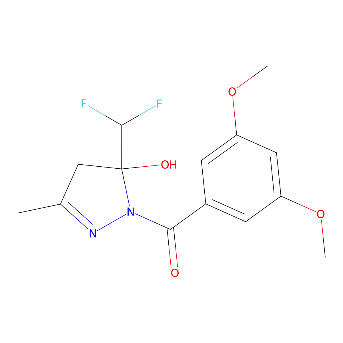 [5-(difluoromethyl)-5-hydroxy-3-methyl-4H-pyrazol-1-yl]-(3,5-dimethoxyphenyl)methanone molecular structure, CAS 522594-31-6