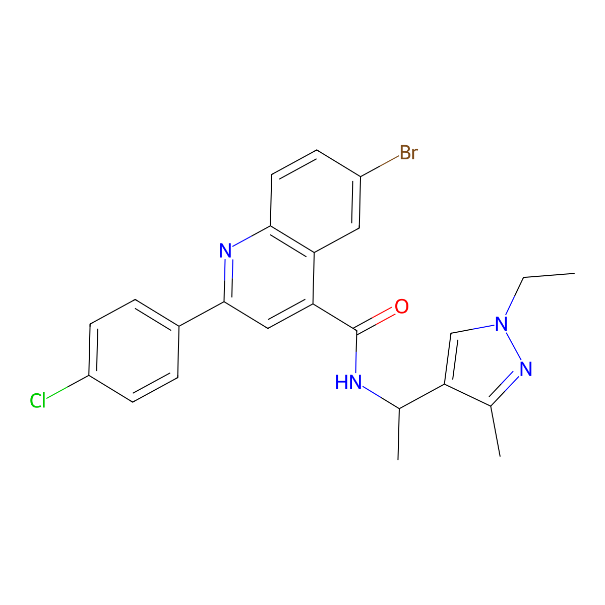 6-bromo-2-(4-chlorophenyl)-N-[1-(1-ethyl-3-methylpyrazol-4-yl)ethyl]quinoline-4-carboxamide molecular structure, CAS 522594-34-9