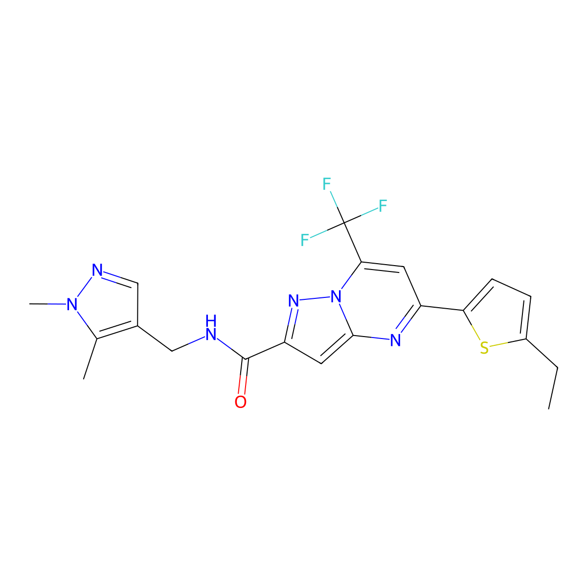 N-[(1,5-dimethylpyrazol-4-yl)methyl]-5-(5-ethylthiophen-2-yl)-7-(trifluoromethyl)pyrazolo[1,5-a]pyrimidine-2-carboxamide molecular structure, CAS 522594-41-8