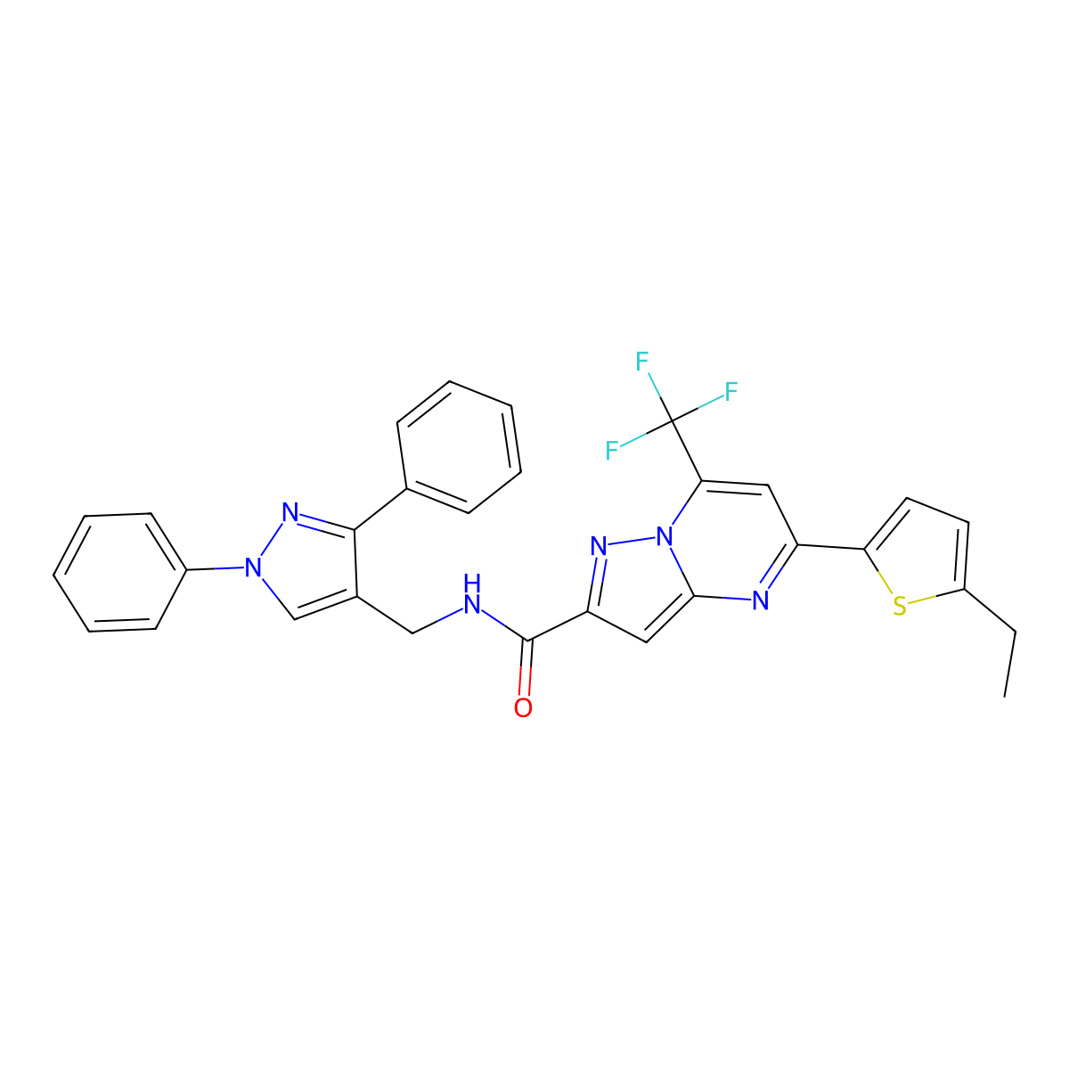 N-[(1,3-diphenylpyrazol-4-yl)methyl]-5-(5-ethylthiophen-2-yl)-7-(trifluoromethyl)pyrazolo[1,5-a]pyrimidine-2-carboxamide molecular structure, CAS 522594-43-0