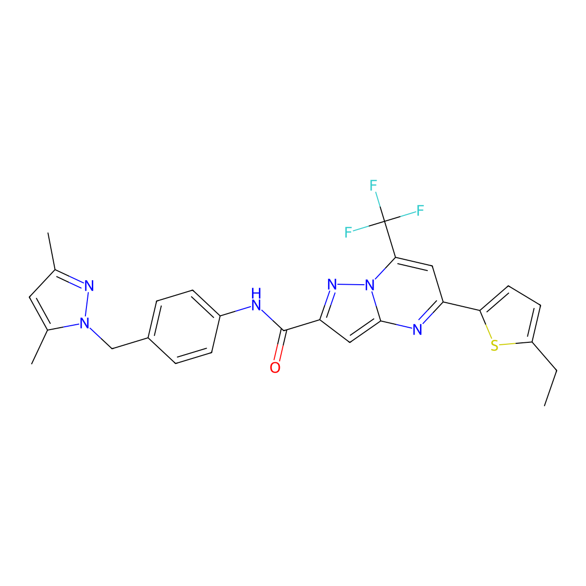 N-[4-[(3,5-dimethylpyrazol-1-yl)methyl]phenyl]-5-(5-ethylthiophen-2-yl)-7-(trifluoromethyl)pyrazolo[1,5-a]pyrimidine-2-carboxamide molecular structure, CAS 522594-45-2