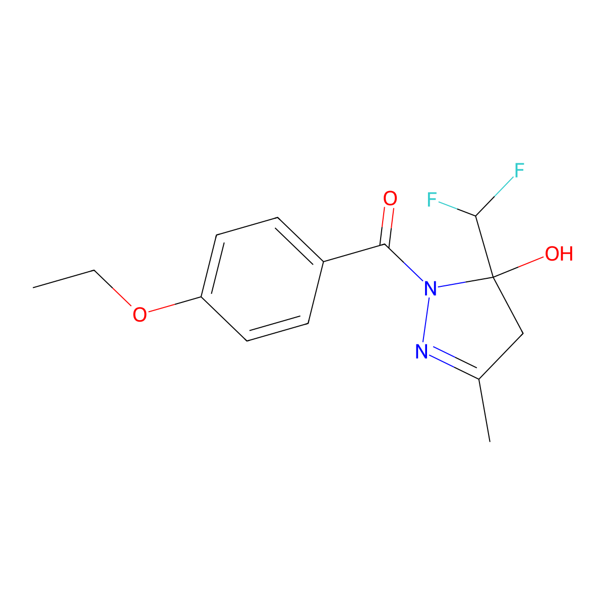 [5-(difluoromethyl)-5-hydroxy-3-methyl-4H-pyrazol-1-yl]-(4-ethoxyphenyl)methanone molecular structure, CAS 522594-65-6