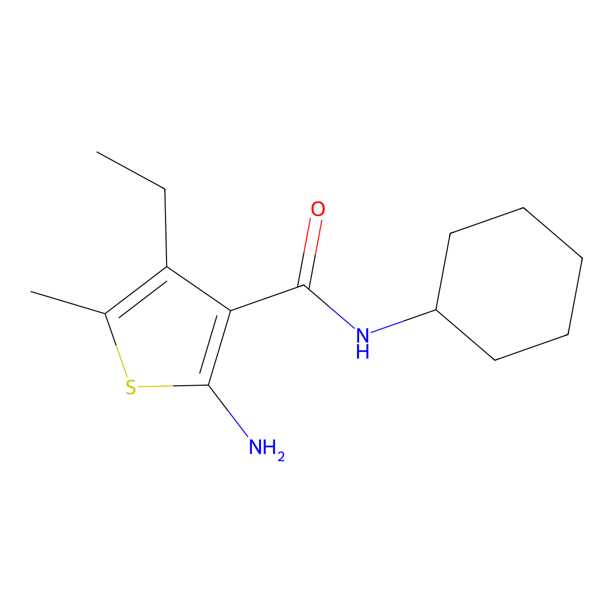 2-amino-N-cyclohexyl-4-ethyl-5-methylthiophene-3-carboxamide molecular structure, CAS 522594-67-8
