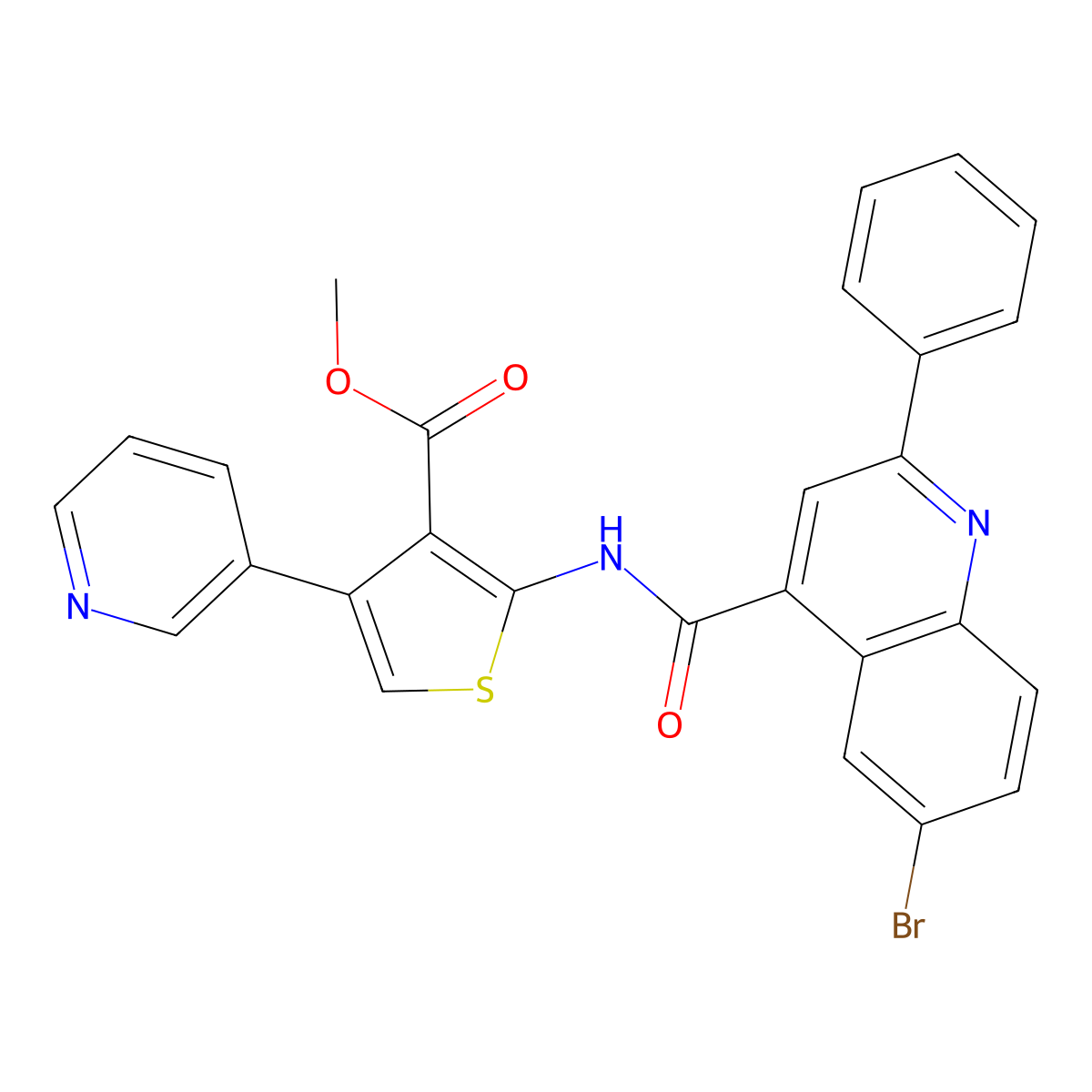 Methyl 2-[(6-bromo-2-phenylquinoline-4-carbonyl)amino]-4-pyridin-3-ylthiophene-3-carboxylate molecular structure, CAS 522594-68-9