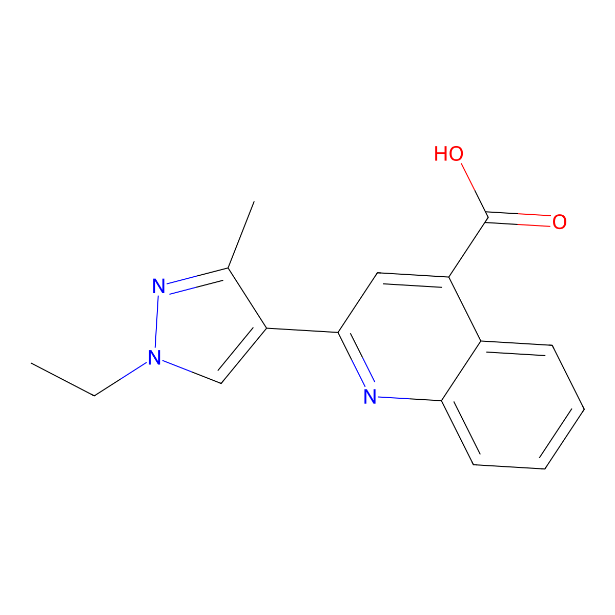 2-(1-ethyl-3-methyl-1H-pyrazol-4-yl)quinoline-4-carboxylic acid molecular structure, CAS 522594-91-8