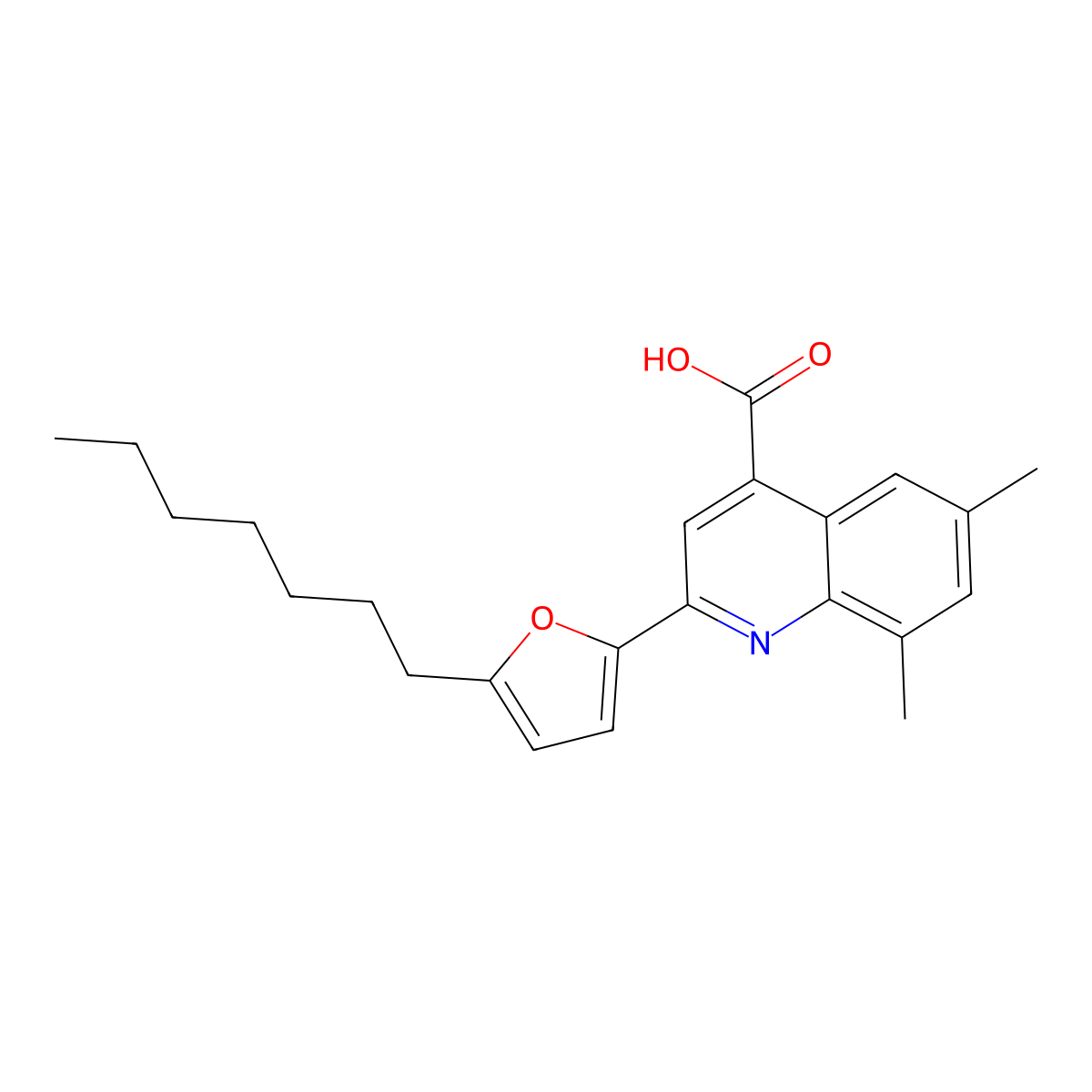 2-(5-Heptylfuran-2-yl)-6,8-dimethylquinoline-4-carboxylic acid molecular structure, CAS 522594-93-0
