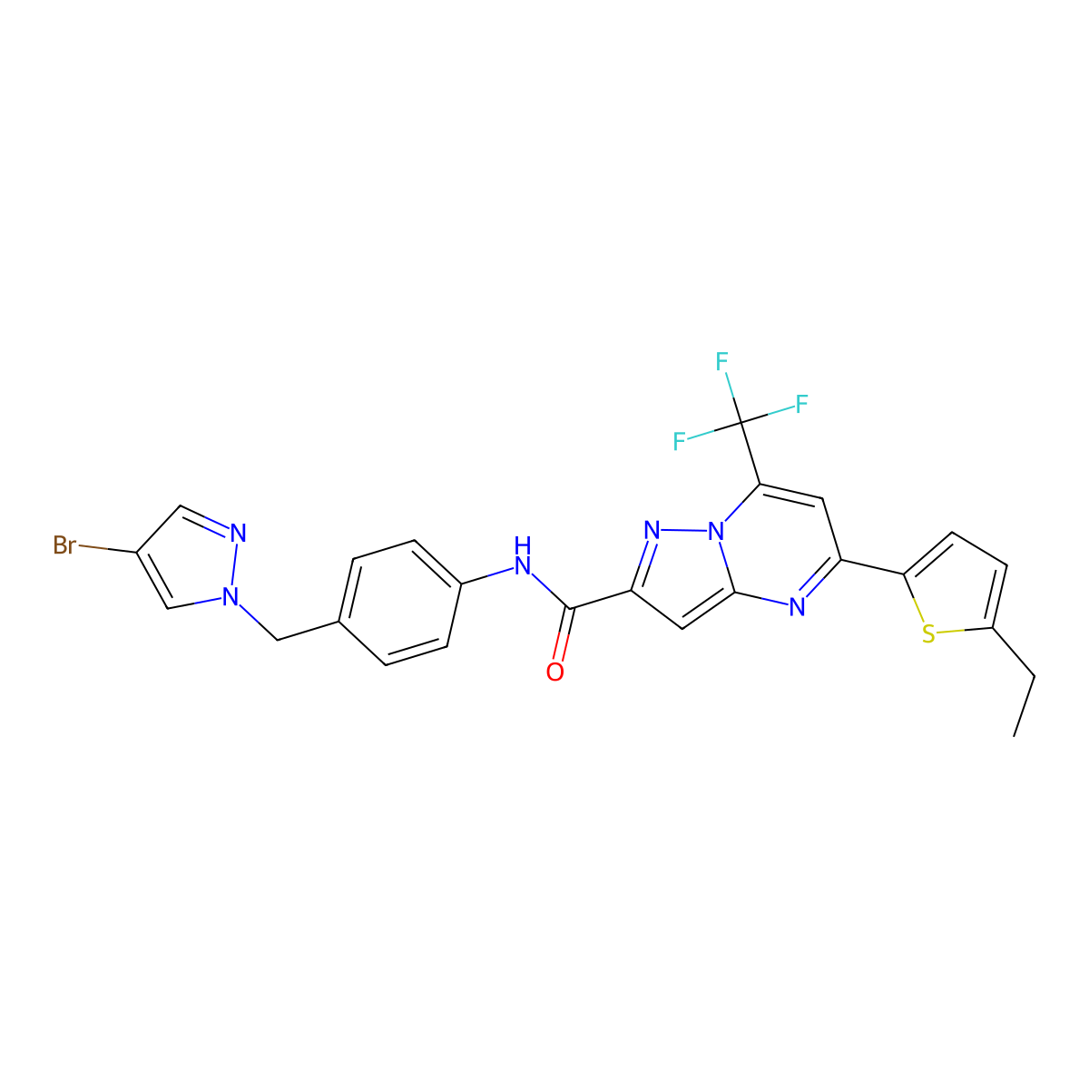 N-[4-[(4-bromopyrazol-1-yl)methyl]phenyl]-5-(5-ethylthiophen-2-yl)-7-(trifluoromethyl)pyrazolo[1,5-a]pyrimidine-2-carboxamide molecular structure, CAS 522595-32-0