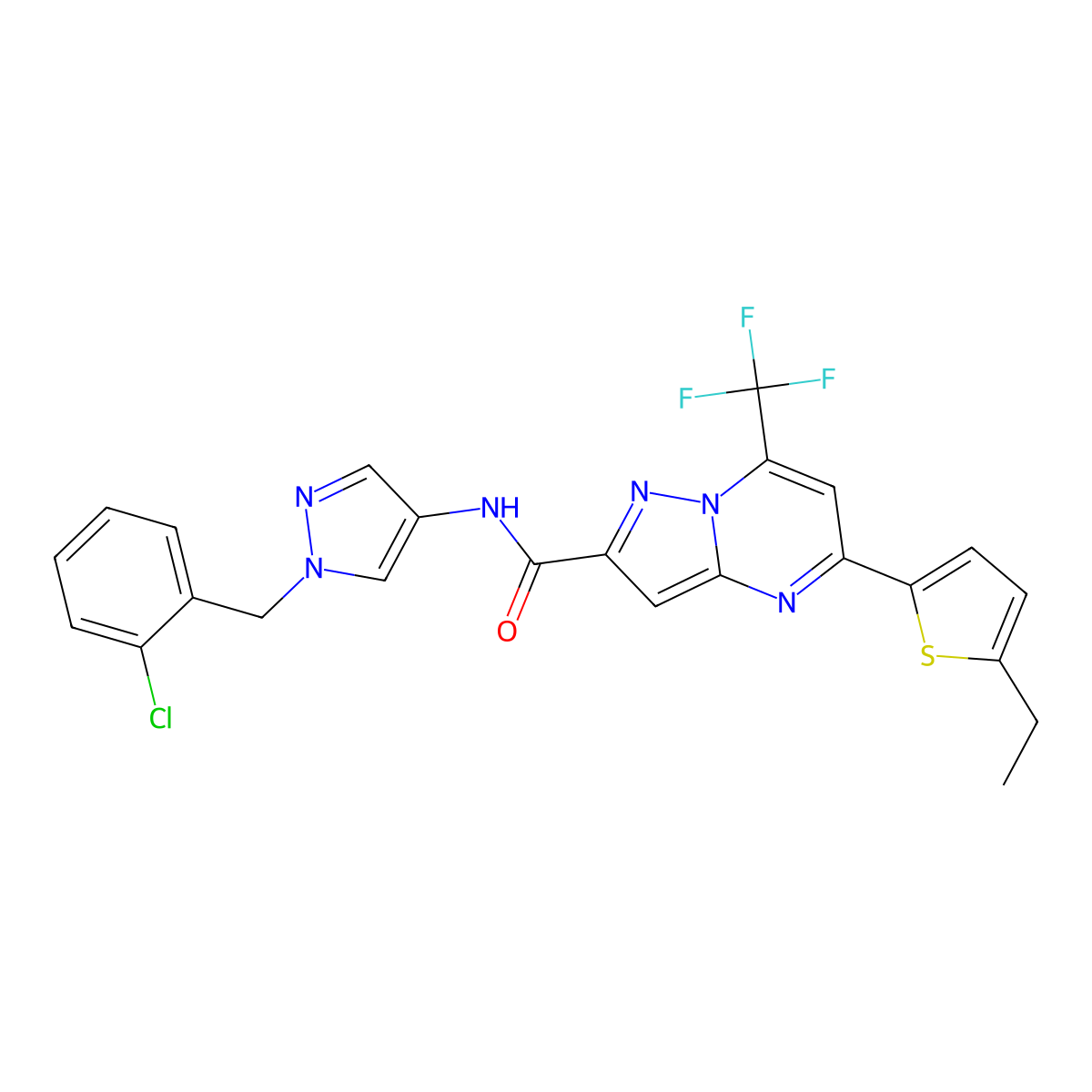 N-[1-[(2-chlorophenyl)methyl]pyrazol-4-yl]-5-(5-ethylthiophen-2-yl)-7-(trifluoromethyl)pyrazolo[1,5-a]pyrimidine-2-carboxamide molecular structure, CAS 522596-13-0