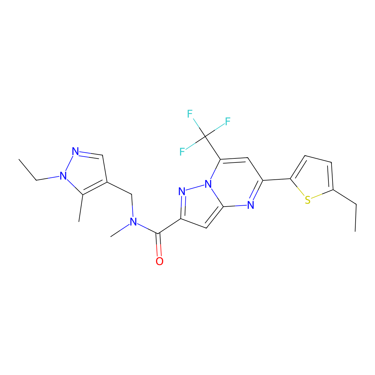 N-[(1-ethyl-5-methylpyrazol-4-yl)methyl]-5-(5-ethylthiophen-2-yl)-N-methyl-7-(trifluoromethyl)pyrazolo[1,5-a]pyrimidine-2-carboxamide molecular structure, CAS 522596-16-3