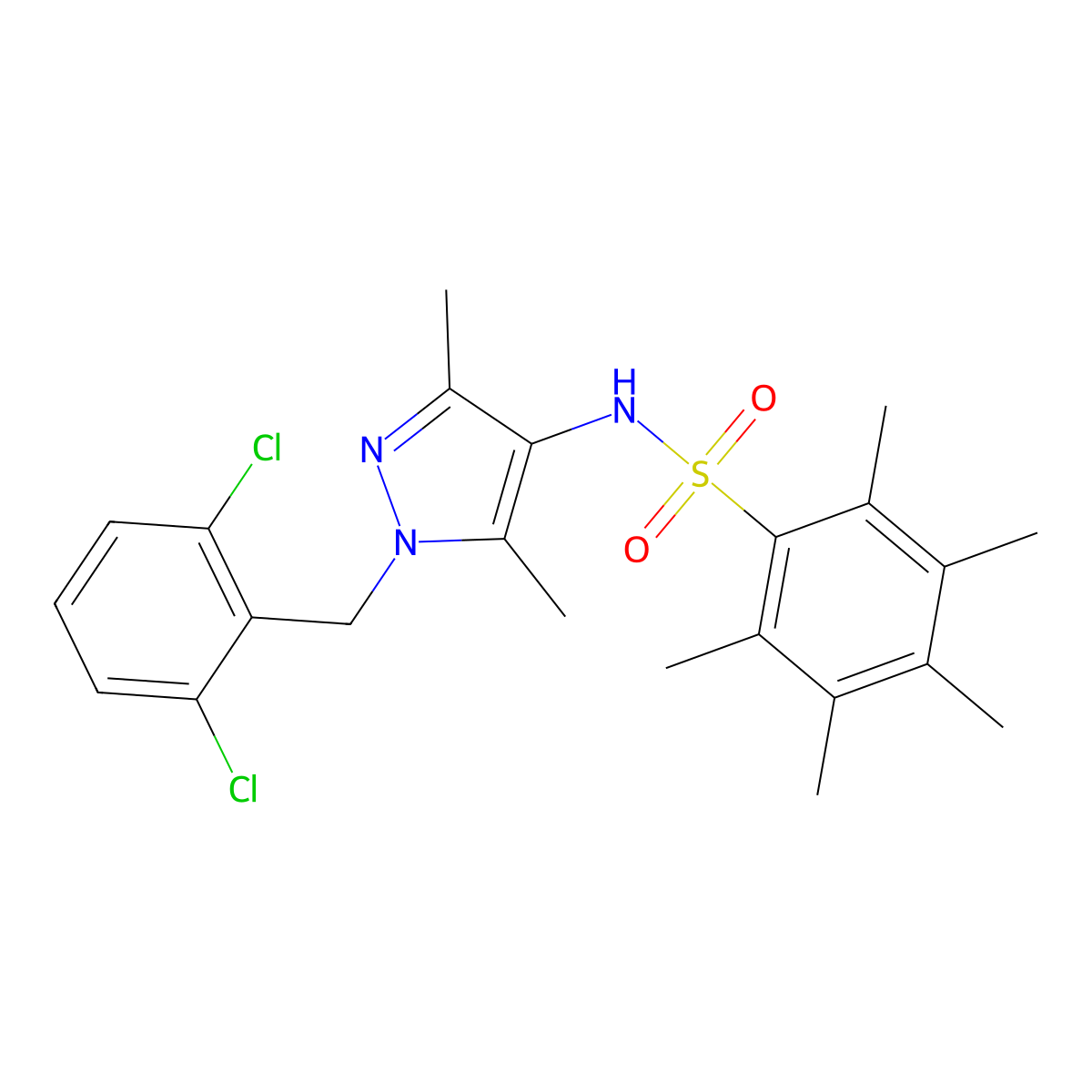 N-[1-[(2,6-dichlorophenyl)methyl]-3,5-dimethylpyrazol-4-yl]-2,3,4,5,6-pentamethylbenzenesulfonamide molecular structure, CAS 522596-29-8