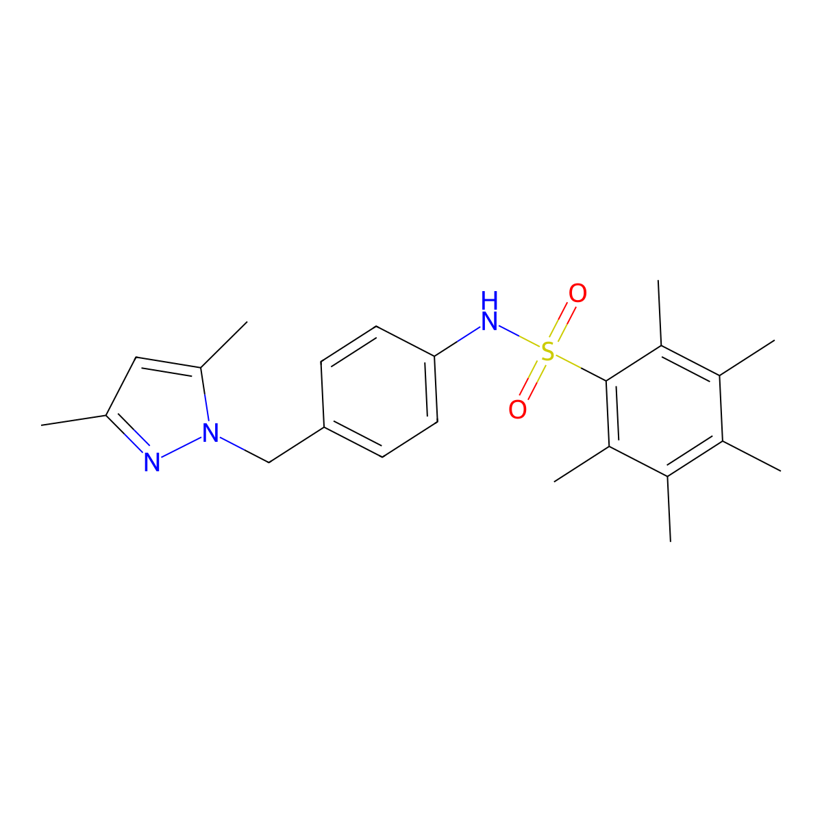 N-{4-[(3,5-dimethyl-1H-pyrazol-1-yl)methyl]phenyl}-2,3,4,5,6-pentamethylbenzenesulfonamide molecular structure, CAS 522596-31-2