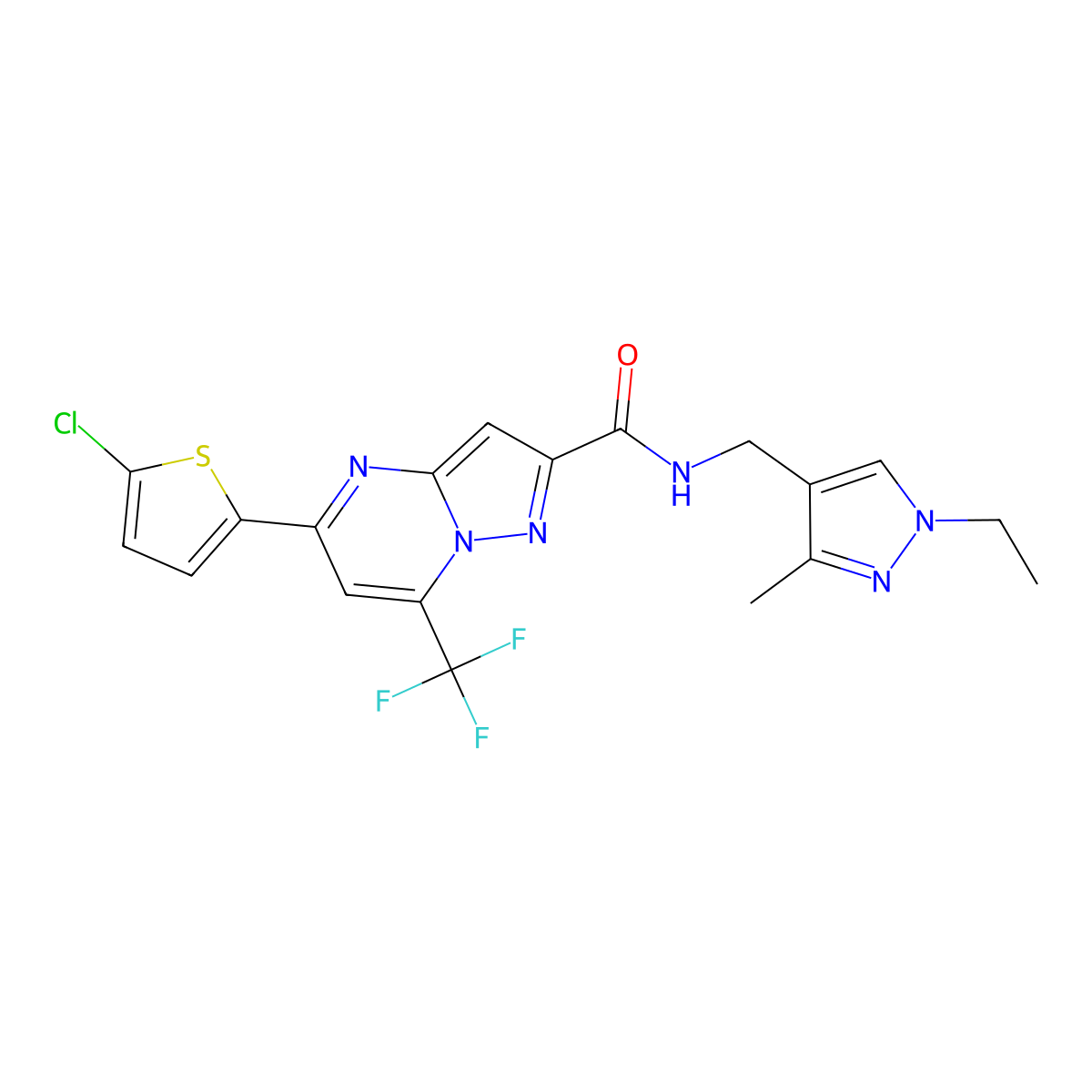 5-(5-chlorothiophen-2-yl)-N-[(1-ethyl-3-methylpyrazol-4-yl)methyl]-7-(trifluoromethyl)pyrazolo[1,5-a]pyrimidine-2-carboxamide molecular structure, CAS 522596-54-9