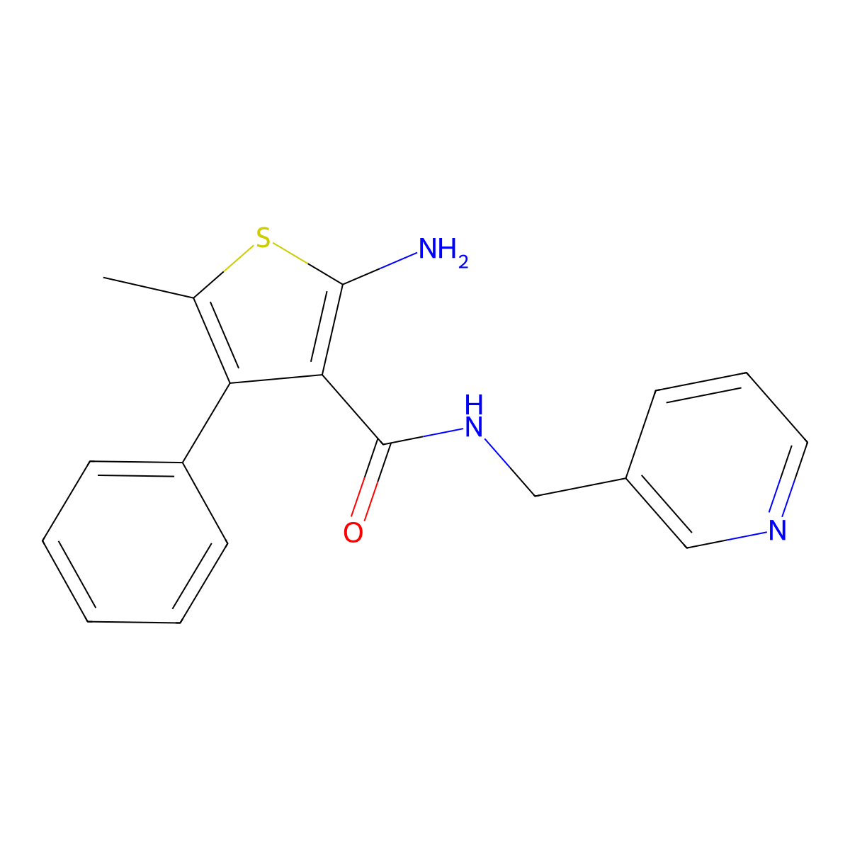 2-amino-5-methyl-4-phenyl-N-(pyridin-3-ylmethyl)thiophene-3-carboxamide molecular structure, CAS 522596-57-2