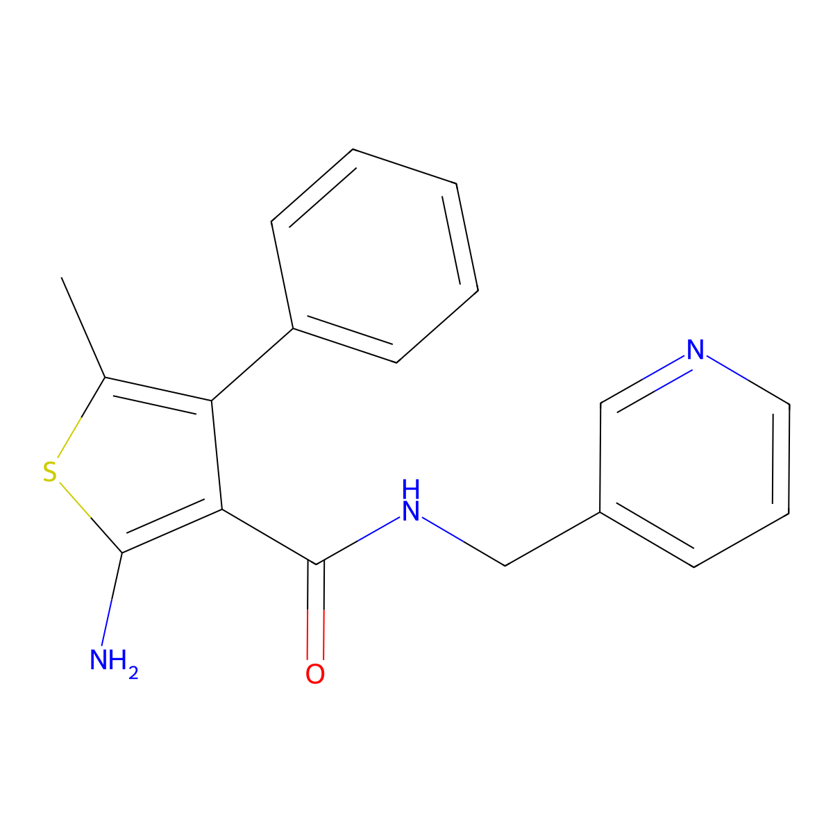 2-amino-5-methyl-4-phenyl-N-(pyridin-3-ylmethyl)thiophene-3-carboxamide molecular structure, CAS 522596-57-2