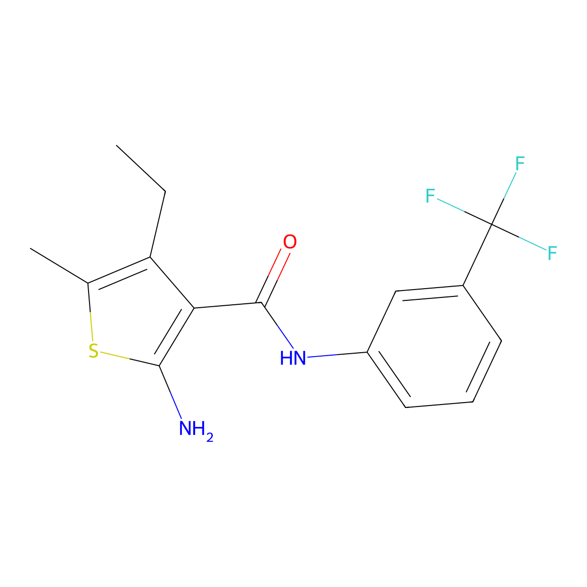 2-amino-4-ethyl-5-methyl-N-[3-(trifluoromethyl)phenyl]thiophene-3-carboxamide molecular structure, CAS 522596-59-4