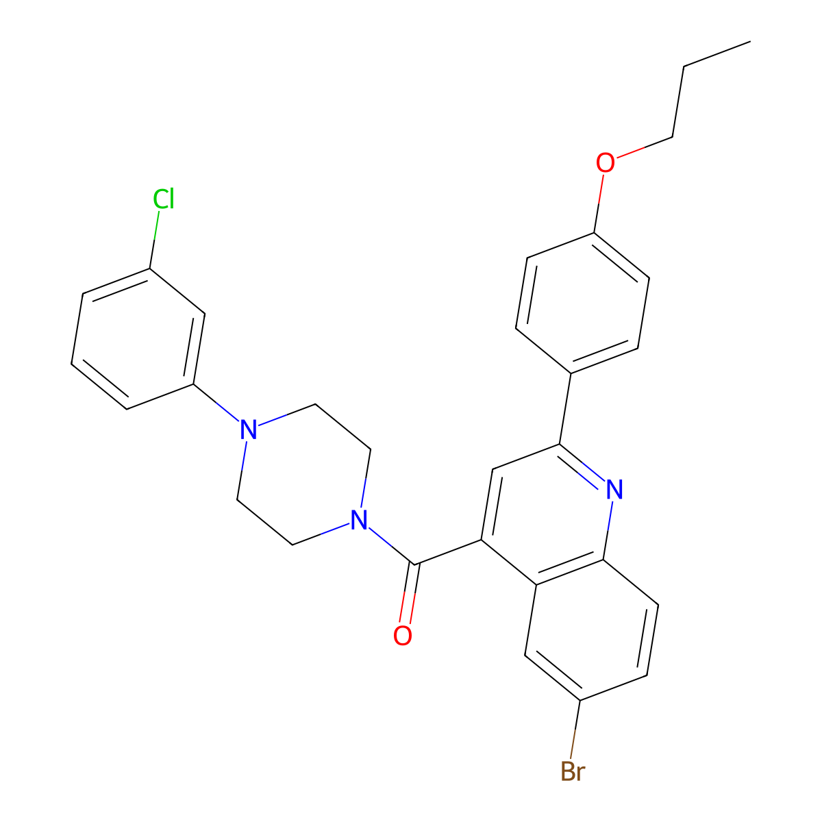 [6-Bromo-2-(4-propoxyphenyl)quinolin-4-yl]-[4-(3-chlorophenyl)piperazin-1-yl]methanone molecular structure, CAS 522596-75-4