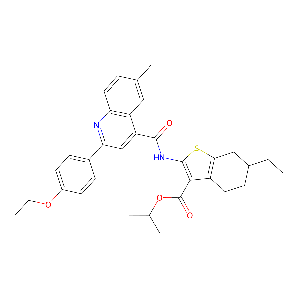 Isopropyl 2-({[2-(4-ethoxyphenyl)-6-methyl-4-quinolinyl]carbonyl}amino)-6-ethyl-4,5,6,7-tetrahydro-1-benzothiophene-3-carboxylate molecular structure, CAS 522596-81-2