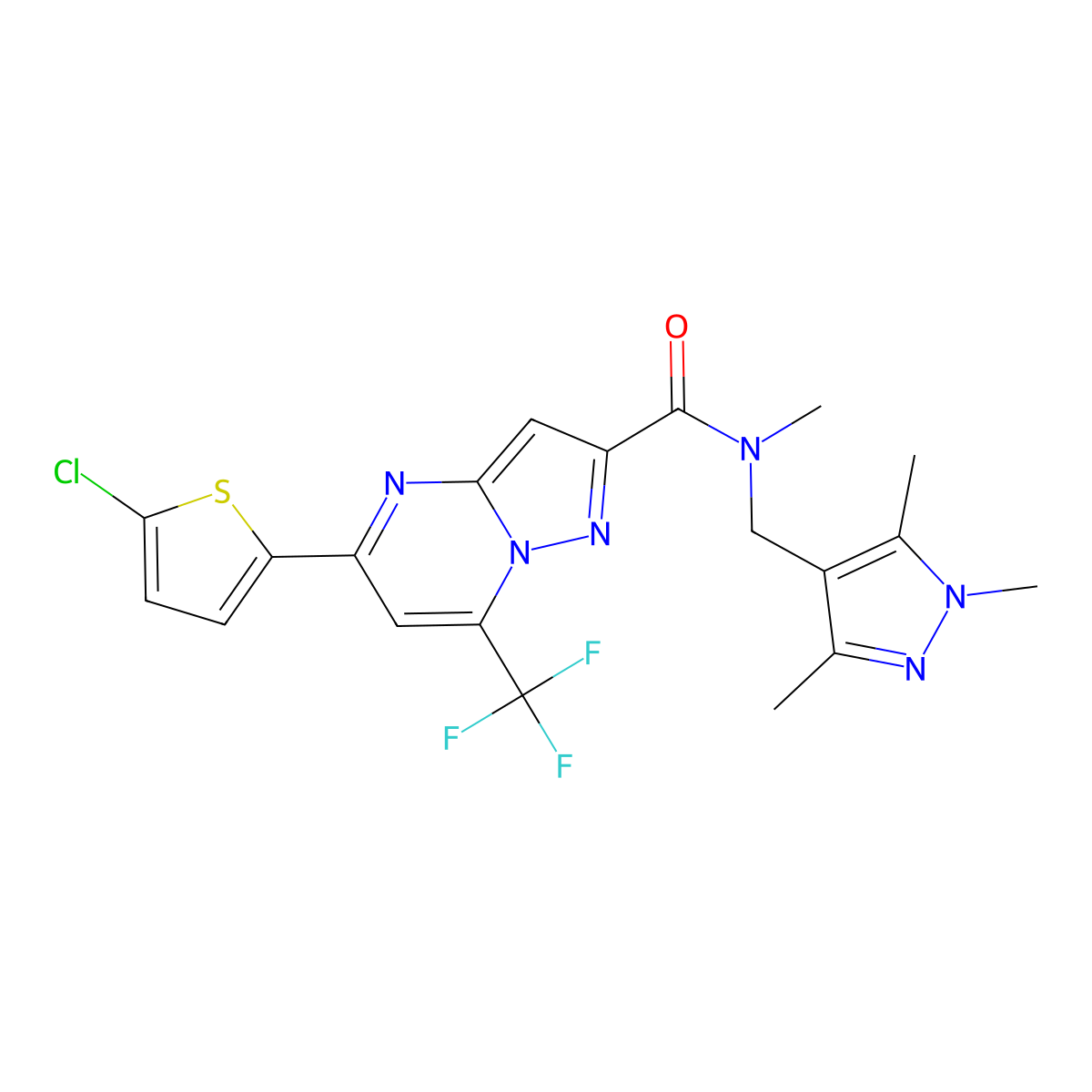 5-(5-chlorothiophen-2-yl)-N-methyl-7-(trifluoromethyl)-N-[(1,3,5-trimethylpyrazol-4-yl)methyl]pyrazolo[1,5-a]pyrimidine-2-carboxamide molecular structure, CAS 522596-92-5