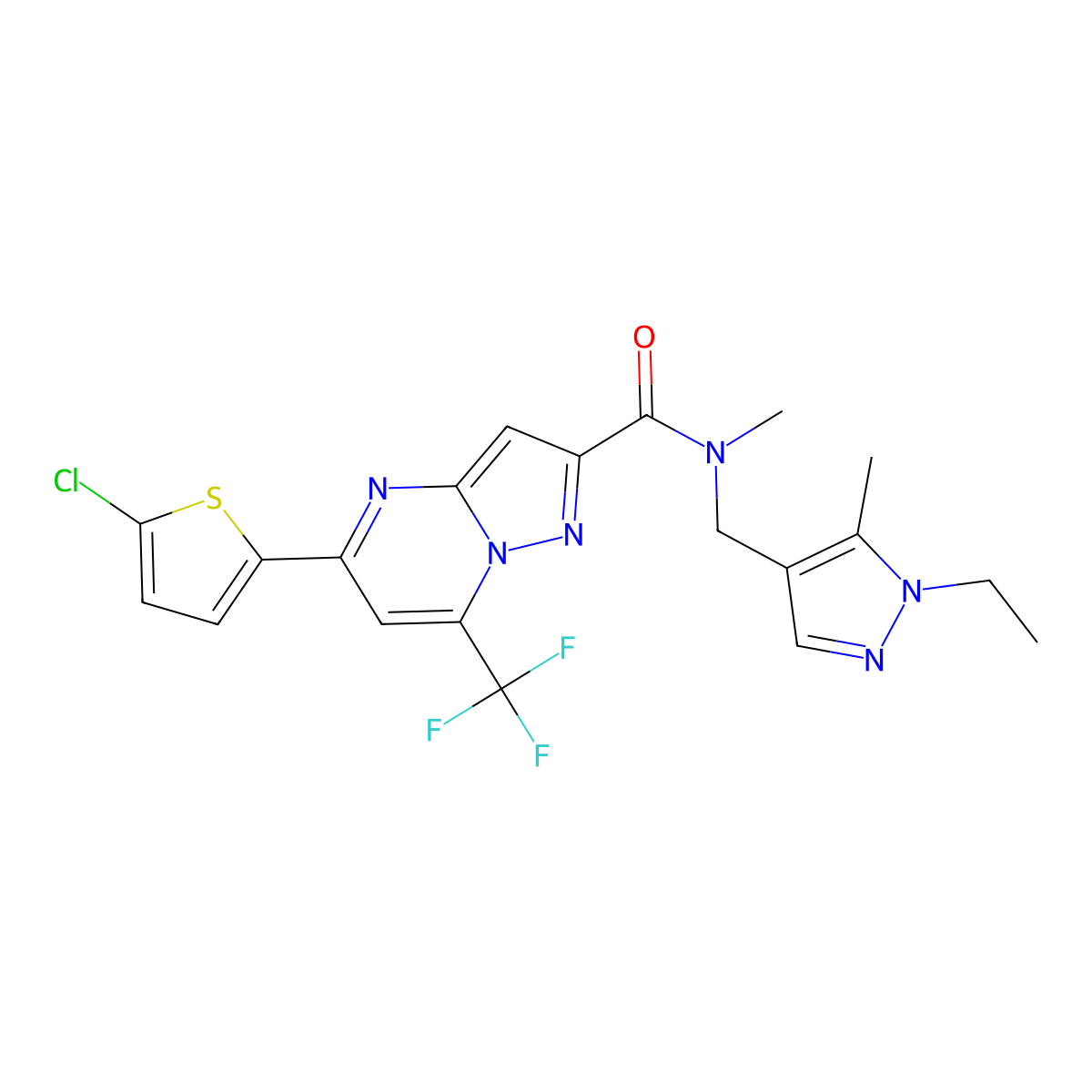 5-(5-chlorothiophen-2-yl)-N-[(1-ethyl-5-methylpyrazol-4-yl)methyl]-N-methyl-7-(trifluoromethyl)pyrazolo[1,5-a]pyrimidine-2-carboxamide molecular structure, CAS 522596-93-6