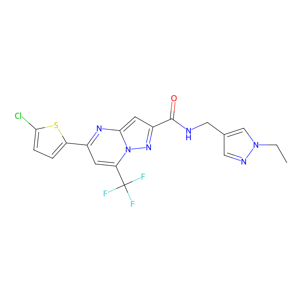 5-(5-chlorothiophen-2-yl)-N-[(1-ethylpyrazol-4-yl)methyl]-7-(trifluoromethyl)pyrazolo[1,5-a]pyrimidine-2-carboxamide molecular structure, CAS 522596-94-7