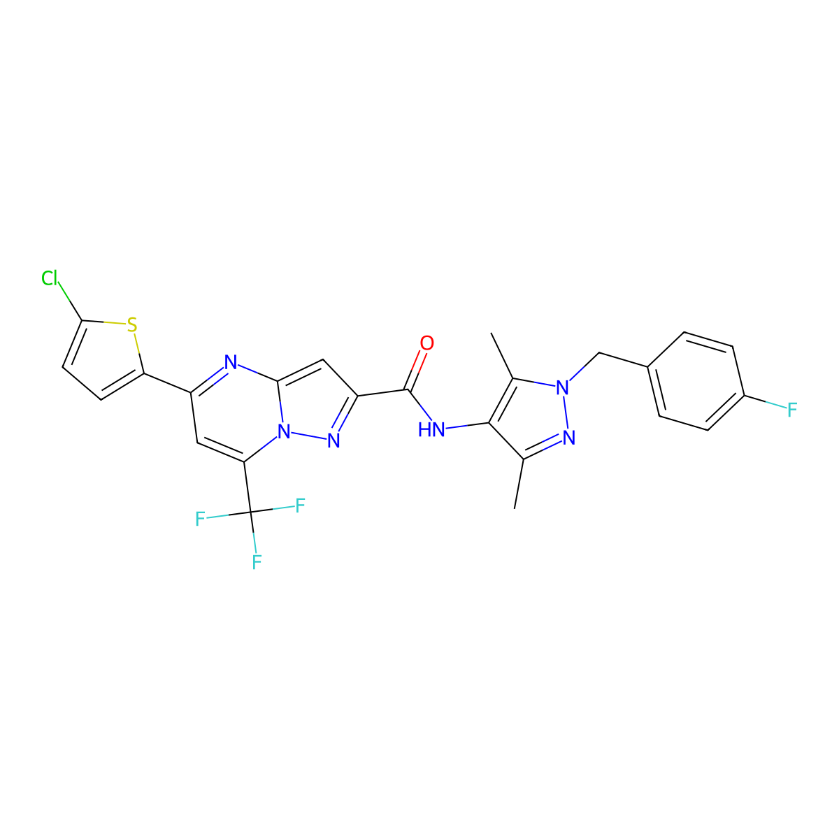 5-(5-chlorothiophen-2-yl)-N-[1-[(4-fluorophenyl)methyl]-3,5-dimethylpyrazol-4-yl]-7-(trifluoromethyl)pyrazolo[1,5-a]pyrimidine-2-carboxamide molecular structure, CAS 522596-98-1