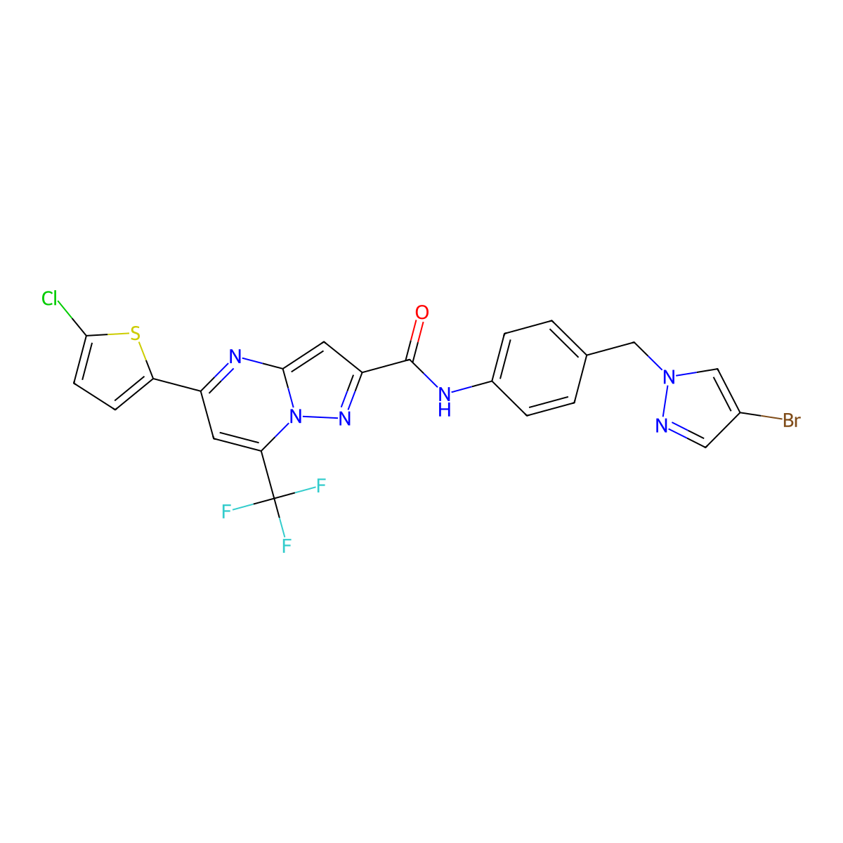 N-[4-[(4-bromopyrazol-1-yl)methyl]phenyl]-5-(5-chlorothiophen-2-yl)-7-(trifluoromethyl)pyrazolo[1,5-a]pyrimidine-2-carboxamide molecular structure, CAS 522596-99-2
