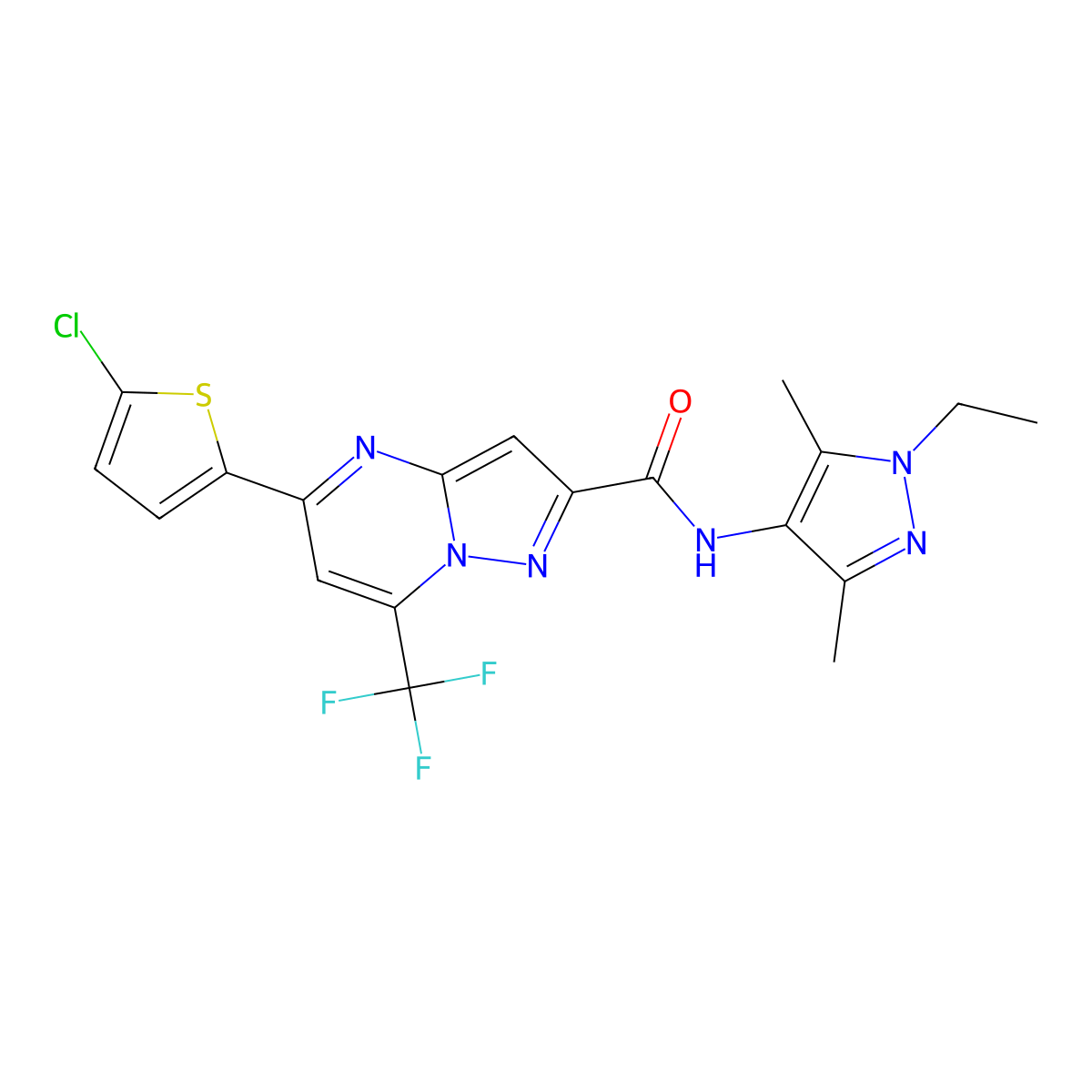 5-(5-chlorothiophen-2-yl)-N-(1-ethyl-3,5-dimethylpyrazol-4-yl)-7-(trifluoromethyl)pyrazolo[1,5-a]pyrimidine-2-carboxamide molecular structure, CAS 522597-02-0