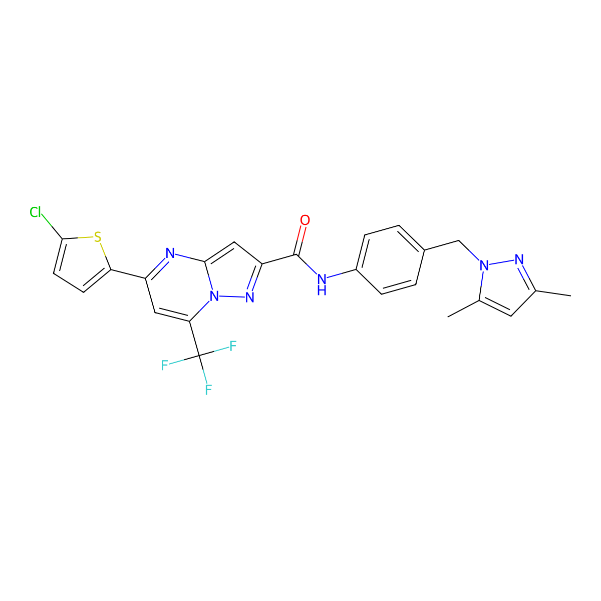 5-(5-chlorothiophen-2-yl)-N-[4-[(3,5-dimethylpyrazol-1-yl)methyl]phenyl]-7-(trifluoromethyl)pyrazolo[1,5-a]pyrimidine-2-carboxamide molecular structure, CAS 522597-07-5