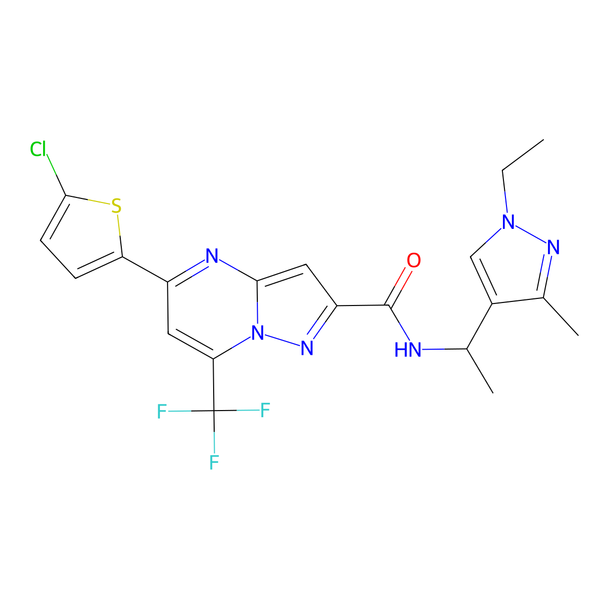 5-(5-chlorothiophen-2-yl)-N-[1-(1-ethyl-3-methylpyrazol-4-yl)ethyl]-7-(trifluoromethyl)pyrazolo[1,5-a]pyrimidine-2-carboxamide molecular structure, CAS 522597-08-6