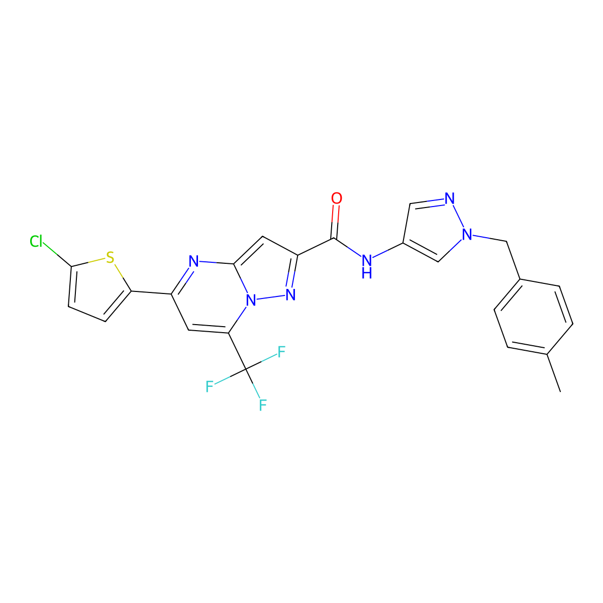 5-(5-chlorothiophen-2-yl)-N-[1-[(4-methylphenyl)methyl]pyrazol-4-yl]-7-(trifluoromethyl)pyrazolo[1,5-a]pyrimidine-2-carboxamide molecular structure, CAS 522597-10-0