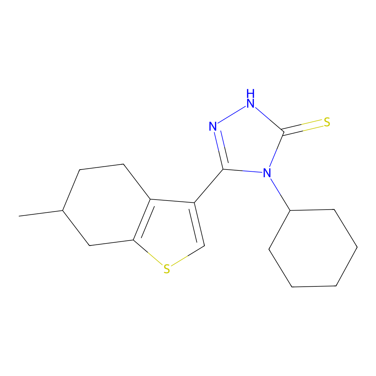 4-cyclohexyl-3-(6-methyl-4,5,6,7-tetrahydro-1-benzothiophen-3-yl)-1H-1,2,4-triazole-5-thione molecular structure, CAS 522597-19-9