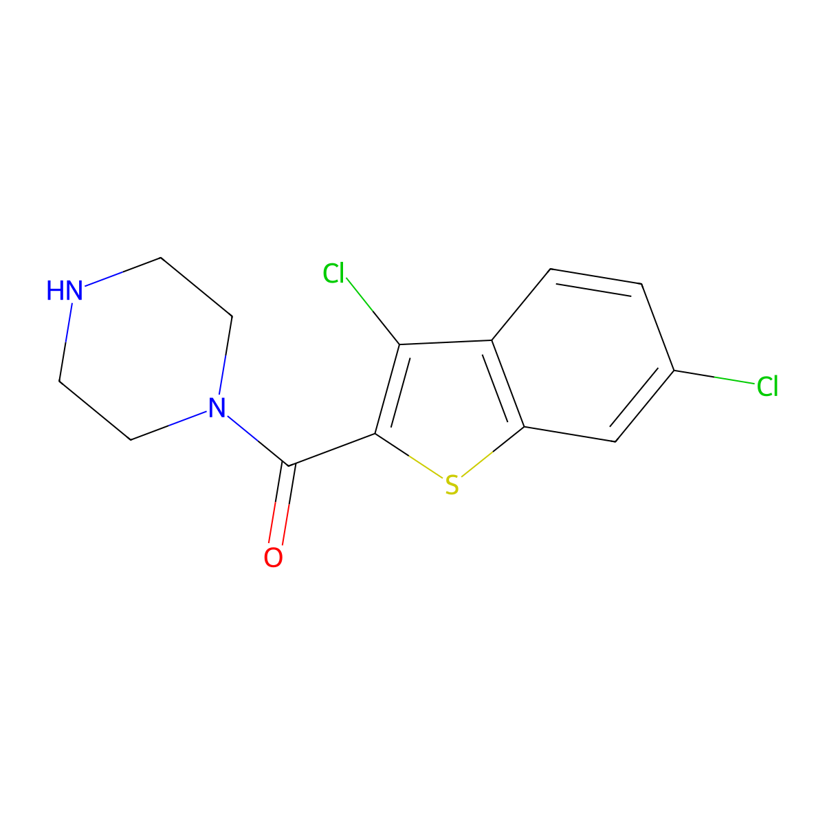 1-[(3,6-Dichloro-1-benzothien-2-yl)carbonyl]piperazine molecular structure, CAS 522597-21-3