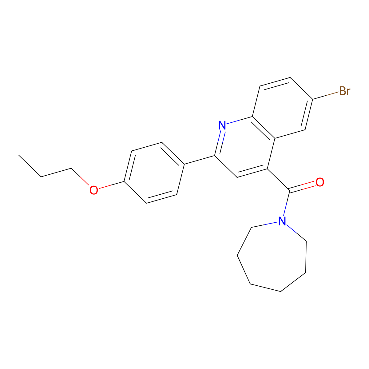 Azepan-1-yl-[6-bromo-2-(4-propoxyphenyl)quinolin-4-yl]methanone molecular structure, CAS 522597-27-9