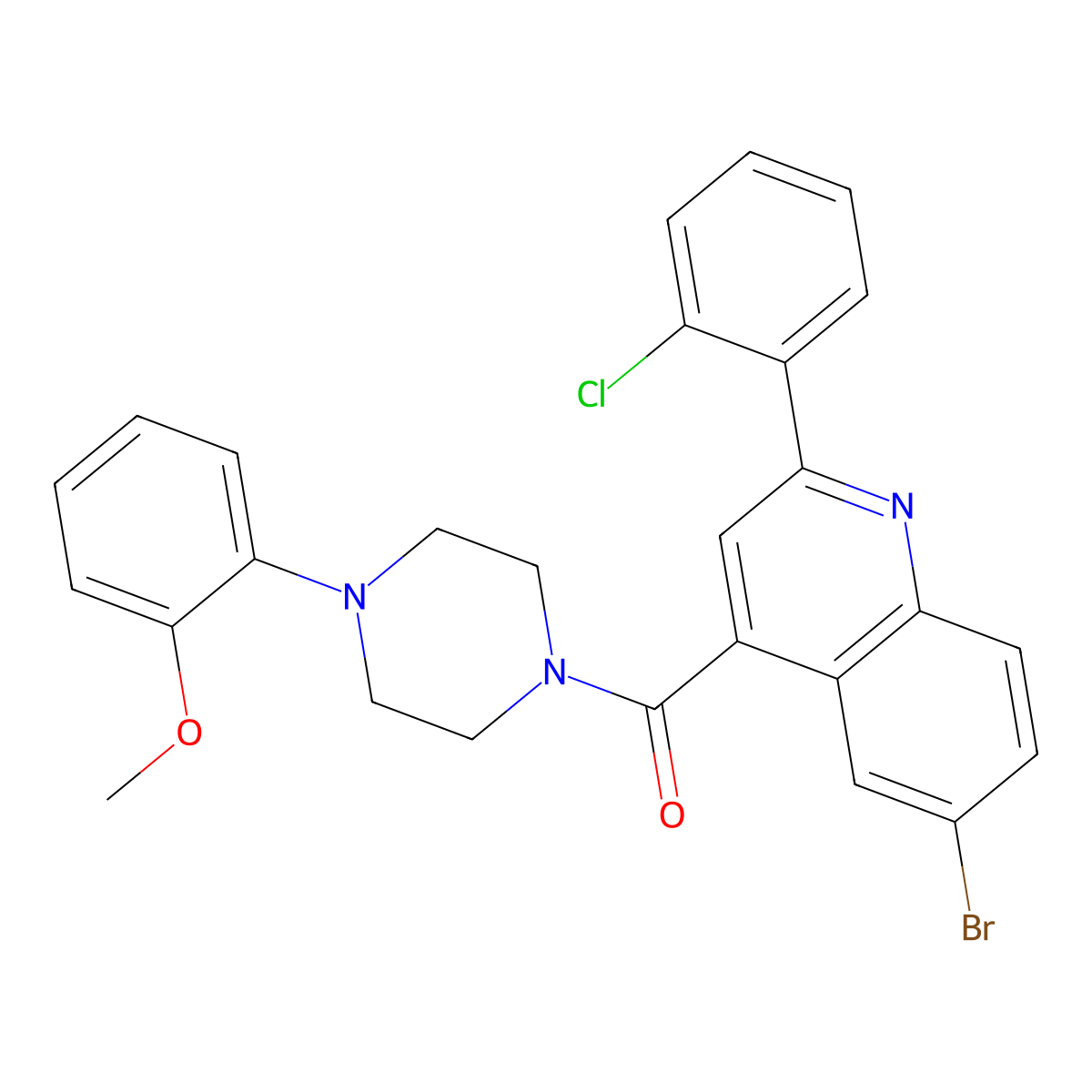 [6-Bromo-2-(2-chlorophenyl)quinolin-4-yl]-[4-(2-methoxyphenyl)piperazin-1-yl]methanone molecular structure, CAS 522597-31-5